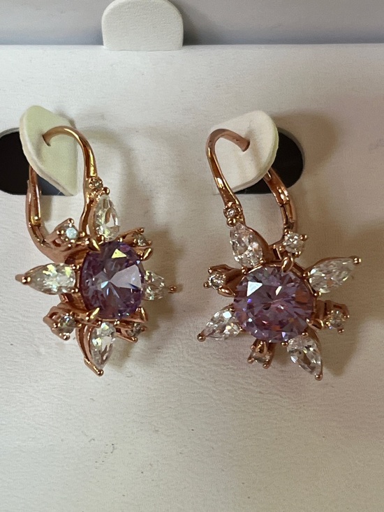 Bomb Party Jewelry - Rose Gold plated Floral Earrings with Lavender CZ Crystal Center